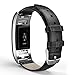 Produktbild MoKo Armband für Fitbit Charge 2 - Klassisches Echt Leder Uhrenarmband Lederarmband Erstatzband Uhr Band Watchband mit Metallschließe für Fitbit Charge 2 Armband Zur Herzfrequenz und Fitnessaufzeichnung, Schwarz