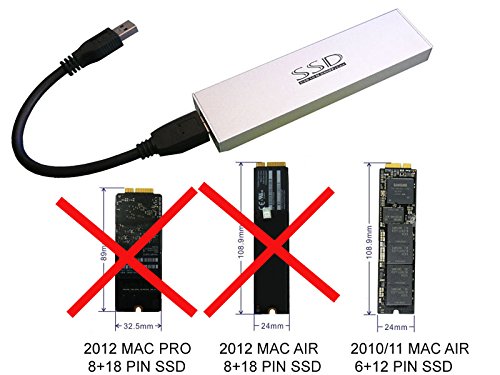 Kalea Informatique© - Gehäuse für SSD MacBook Air 2010/2011 auf USB3 (USB 3.0 SuperSpeed) – Für SSD von MAC in 6 + 12 Pin (MC505 MC506 MC965 MC968)
