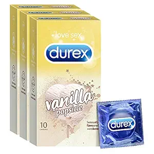 Durex Vanilla Popsicle Flavoured Condoms for Men - 10 Count (Pack of 3)|Suitable for use with lubes & toys