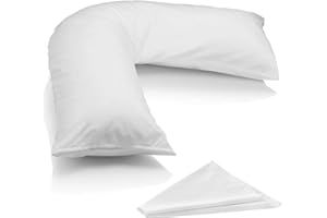 MH Home Luxury Filling V Pillow With Pillowcase - Orthopedic Supportive Pillow For Neck, Back & Shoulder - Pregnancy Nursing Support Shaped Pillows - Premium Hollowfiber Filling & Machine Washable