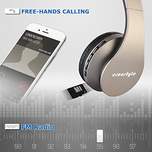 Esonstyle Plegable 4 en 1 Auriculares Inal  mbricos Bluetooth Est  reo Auriculares con Micr  fono   Audio cable  Apoyo Tarjeta SD  Radio FM para iPhone  iPad  Samsung Smartphones Android y Tablet PC