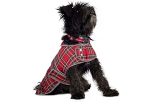 Ancol Muddy Paws Highland Tartan Dog Coat Red Showerproof Reflective Warm Winter Blanket Design Elasticated Leg Straps Small