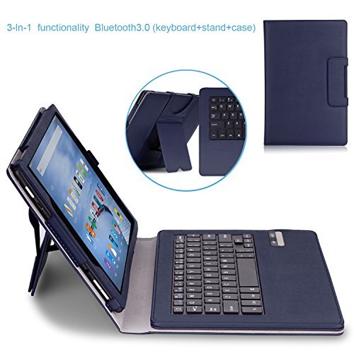 MoKo Fire HD 10 Bluetooth Tastatur Hülle Keybord Case – PU Leder Schutzhülle mit abnehmbarer Wireless Bluetooth Tastatur QWERTY für Amazon Fire HD 10.1 Zoll(5. Generation – 2015 Modell),Marineblau - 2