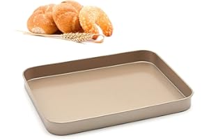 CHUERTECH Bandeja de Horno Pequeña, 24.5 * 18.5 * 2.5 CM Universal Bandeja Horno Rectangular, Antiadherente Bandeja Pizza Horno de Acero Carbono para Galletas de Pastel - Oro