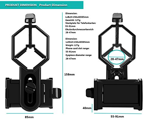 JUMPFISCH Premium Okular- und Smartphone Handy Halterung Adapter Mount
fÃ¼r Teleskop, Mikroskop, Spektiv, Monokular, Fernglas,
Mikroskop.(Geeignet fÃ¼r alle Typen Handy Smartphone Iphone Sony
Samsung)