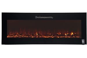 Kekai Oregon Camino elettrico, 2000 W, 127 x 16 x 48 cm, con simulazione di fuoco, per parete nera