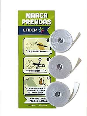 Haberdashery Online 3 ROYOS de étiquette thermocollant pour couvre-clés Vêtement. Ruban de 3 mètres x 1 cm chaque une blanc pour écrire en Boli