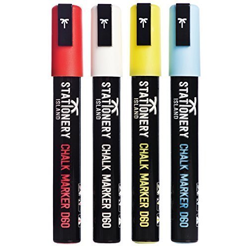 Stationery Island Kreidemarker Keilspitze 6 mm - 4 Stück Farbig Sortiert - Schwarzer Stiftschaft - Trocken Abwischbar