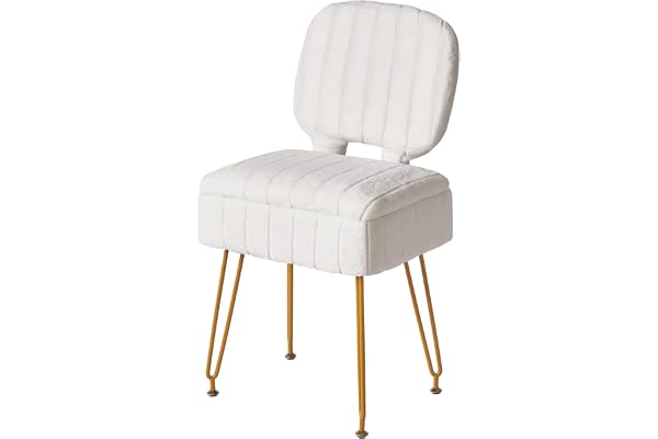 IBUYKE Vanity pall med förvaring hopfällbar stol vit WBD030W | Rektangulär liten 40 x 30 x 74 cm sammet söt osmansk pall vardagsrum halkfria fötter