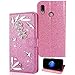 Produktbild Huawei P20 Lite Handyhülle, Premium PU Leder Bling Glitzer mit Diamant Tasche Flip Cover Brieftasche Schutzhülle Ständer Handytasche Bumper Holster Magnetverschluss für Huawei P20 Lite Design Feder