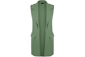 REAL LIFE FASHION LTD Women Long Duster Coat Ladies Waistcoat Smart Blazer Long Sleeves Belted Duster Coat Sleeveless Pocket Waistcoat Plain Winter Wear Blazer Coat