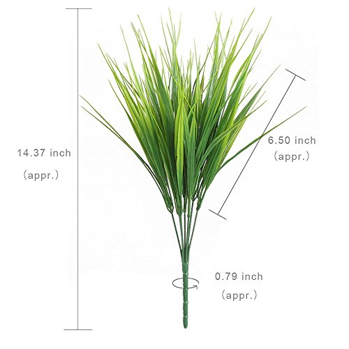 4Pcs Frühling Kunstpflanzen Grün Gras,Die Echt Busch für Draußen Garten,Wasserfest Dekogras - 3