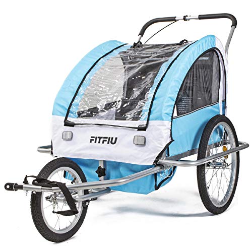 Fitfiu - BITRB  Remolque de bicicleta convertible en carrito de paseo multideporte con protector de lluvia y viento, color azul