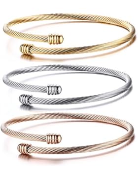 cupimatch 3pcs Damen elegant Edelstahl Charm Poliert Armband Armreif Set, Verstellbaren Größen, silber rosegold...
