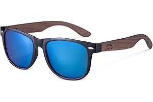 AMEXI Holz Sonnenbrillen/Sonnenbrille mit Holzbügeln aus Walnuss für Damen & Herren/Polarisierende Brillengläser mit UV400-Schutz
