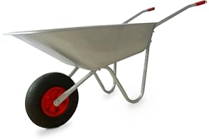 JANOON Wheelbarrow 65L/100KG - 80L x 60W x 60H cm - Heavy Duty Galvanised Steel - Home Garden Cart with Pneumatic Tyre, Silver