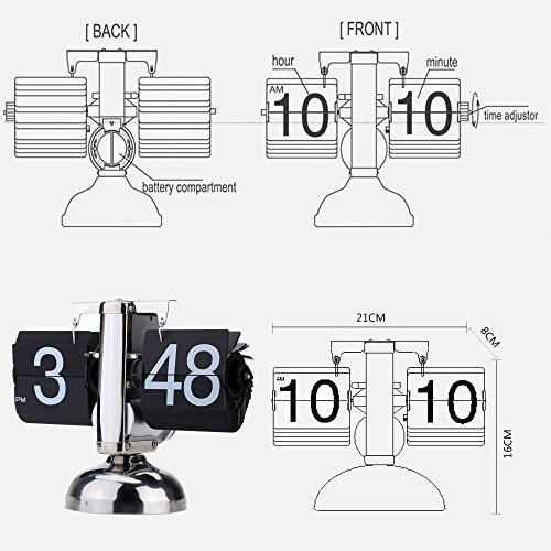 Anself Kleinen Maßstab Table Clock Retro Flip über Clock Edelstahl Flip Innenzahnradpumpen betrieben Quartz Uhr schwarz/weiß - 4