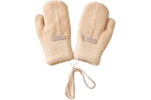 AHDMR Moufle Enfant Chauffant Hiver Gants Peluche Douce Moufles Plein-doigts Epais Mitaines Tricoté Crochet Gant de Plein Air Ski Snowboard Vélo Anti-froid avec Corde Anti-perdu pour Fille Garçon 1-6 Ans