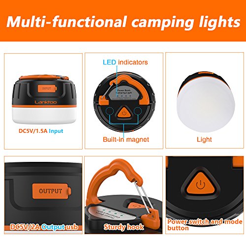 Lanktoo 2-In-1 Rechargeable Camping Lantern & 6400mAh Power Bank – IP65 Ultral Bright Magnetic LED Light for Camp Tent Working Ourdoors Hiking Fishing Emergencies - 6