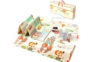 KONTARBOOR Tapis de Jeu pour Enfant Bebe 200 x150 x1cm Tapis de Sol XXL en Mousse Epais Pliable Reversible - 2 Design - Tapis d'éveil pour Bébé - Tapis de Sol Bebe Favorisant Le Développement Sensoriel -