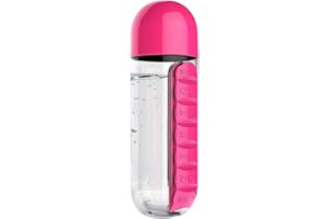 Macabolo - Borraccia per acqua portatile 2 in 1 con portapillole, (contenitore per medicinali da viaggio per 7 giorni), 600 ml