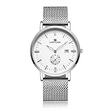 Yevita Herren Armbanduhr Zifferblatt Analog Business Edelstahl Armband mit Kalender Und Sekundenzeiger #010