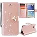 Produktbild GrandEver Kompatibel mit Hülle Samsung Galaxy J5 2016 Leder Schutzhülle Handschlaufe Tasche Rosegold Drucken Schmetterling Muster Glitzer Diamant Design Lederhülle Backcover Wallet Flip Case Cover