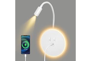 WEIGUDOC Lampe de Lecture à Col de Cygne à LED, Applique Murale, Lampe de Lecture de Chevet, Applique Murale de Chevet Réglable Avec Port de Charge USB et Interrupteur, Applique Murale de Couloir(White)