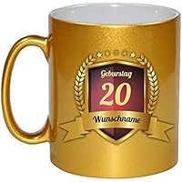 Glückwünsche zum 20. Geburtstag Kaffeebecher Gold Personalisierte Geschenkidee