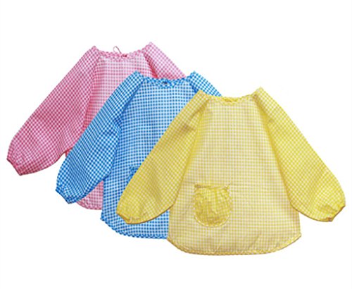 Chilsuessy 3 Stücke Set Baby Lätzchen mit Ärmel Kinder Wasserdicht Ärmellätzchen mit Auffang Tasche Baumwolle 2 Groesse von 1 bis 5 Jahre Alt