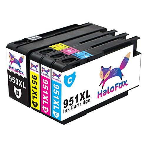 HaloFox 4 Tintenpatronen 950XL 951XL Kompatibel für HP Officejet Pro 8610 8620 8600 Plus 8630 8615 e-ALL-in-One Drucker 8100 ePrinter 251dw 271dw 276dw Multifunctions Drucker Schwarz Magenta Cyan Gelb