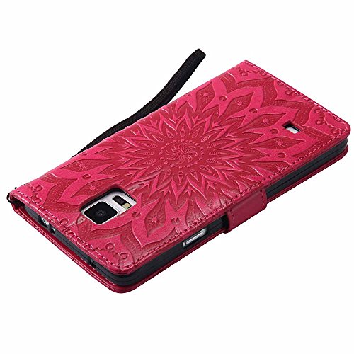 Galaxy Note 4 Hülle, Dfly Premium Slim PU Leder Mandala Blume prägung Muster Flip Hülle Bookstyle Stand Slot Schutzhülle Tasche Wallet Case für Samsung Galaxy Note 4, Rot - 8