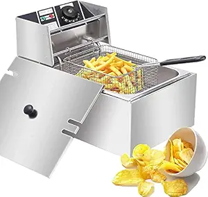 Arcanine 6 Liter Deep Fryer, Stainless Steel Single Cylinder Deep Fryer With Basket and Lid, For Restaurants, Supermarket Snack Bar and Home, Professional Electric Deep Fryer