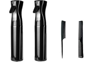 MAHAVIRA Pulverizador Agua Peluquería,300ml Vaporizador Fina Niebla, Pulverizador Continuo,Rociador de Líquidos,Nebulizador Barbería,Spray Negro, Plantas,Dosificador en Spray, Peine para Cabello.