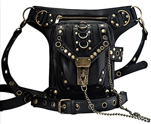 QuYing Rock Leather &amp; Vintage Gothic Retro Steampunk Handbag Shoulder Coin Purse Skull Pocket Rivet Bag (SL002)