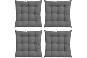 N/S GREATOYAR Cojines para Silla y Asiento, Decoración de Asiento de Jardín Casa Terraza, Cojín Decorativo con Correas de Sujeción, 9 Pespuntes, Fabricado en España, 40 x 40 x 3.5 cm, Pack 4, Gris