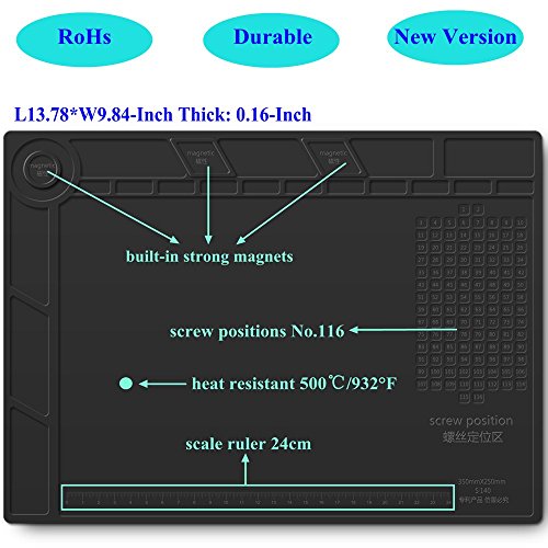 BTSHOW Magnetishce Lötunterlage/Silikonmatte Hitzebeständige Lötmatte Reparaturmatte/Hitzeschutmatte/Projektmatte von Lötkolben, Heißluftgebläse für Lötstation, Smartphone, Computer Reparatur, Silikon Anti-Rutsch Arbeitsunterlage Magnetic Project Mat, Geschenk für Techie 35x25CM - 3