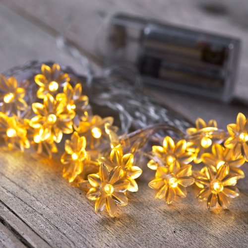20er LED Lichterkette Sonnenblumen warmweiß batteriebetrieben