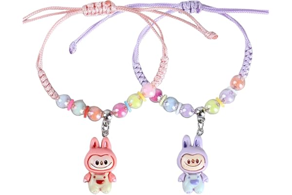 LQIOACU 2 Pièces Bracelets tressés réglables, bracelet cartoon mignon, cadeaux pour filles et enfants, cadeaux d'anniversaire