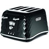 De'Longhi Brilliante 4-slot toaster, reheat, defrost & 6 browning settings, removable crumb tray, CTJ4003BK, Black
