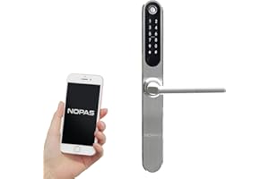 NOPAS Weatherproof Slimline Smart Lock - Electric Door Locks with Keyless Design, Entry Using Fingerprint/PIN Code/Phone/Bluetooth/Fob or Card, Suitable for Indoor or Outdoor/Front Door/Bedroom