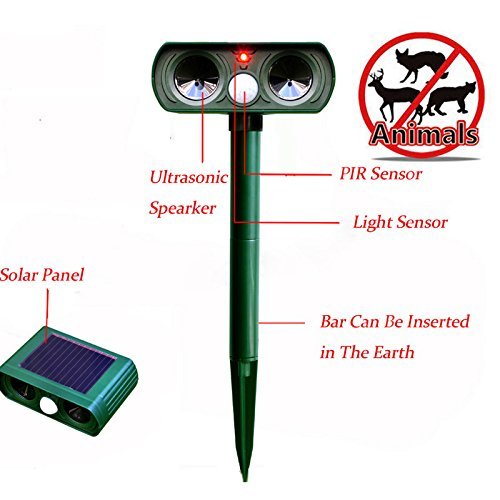 Solar Maulwurfschreck Tiervertreiber,Drillpro Ultraschall Maulwurfschreck Schlangenabwehr Hundeschreck Sensor PIR für Garten Yard Field Farm Glassland gegen Katzen, Mäuse, Marder, Vogel,Mosquito usw 1 - 3