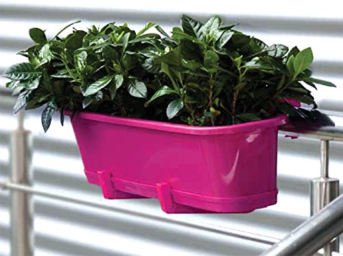 Blumenkasten + Untersetzer + Halterung Blumentopf Balkonkasten grau 60 cm - 3