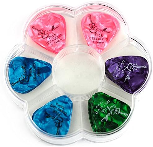 Guitar Picks in Handy Holder Case (Tanbi Music P201): 50 Assorted Celluloid Medium to Heavy Guitar Plectrums