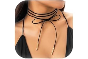 Lilbitty 1 x Long Choker Necklace for Women, Black Gothic Collar with Bow, Velour Leather Necklace, Vintage Choker, Trendy Accessory for Halloween and Parties