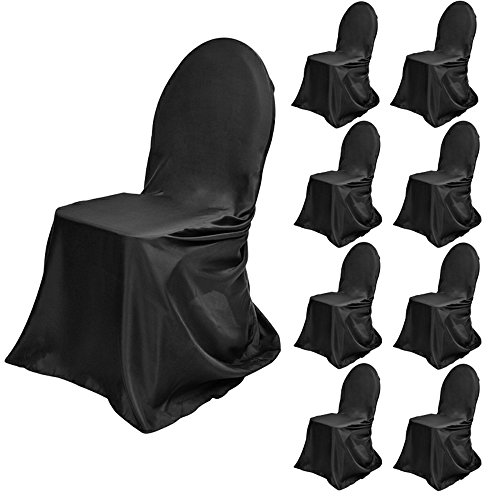 10er Set Stuhlhusse schwarz - hochwertige Banketthusse in Satinoptik, Universal Husse in Markenqualität (ÖKO-Tex Siegel)