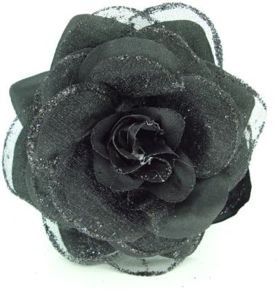 Jay Jewellery - 3.75" black silk and organza flower corsarge, hairclip &amp; brooch