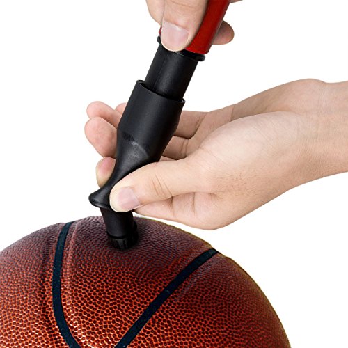 Moobom Dual Action Ball Pumpe – tragbare Inflator Hand Luftpumpe mit 4 extra Ersatznadeln für Basketball, Fußball, Volleyball, Rugby oder andere Sport Ball - 7