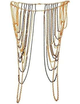 Bodya Retro Fashion Golden Schwarz Noble Queen Dance Party Schulter Crossover Körper Belly Harness Body Kette...