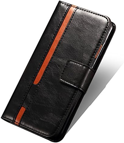 For iPhone 5s Case,[Gentry Style] Real Genuine Luxury Synthetic Leather,[Contrast Color] Flip Case with Magnetic Clasp Stand Wallet Card Holder For iPhone 5/5s/SE - Black